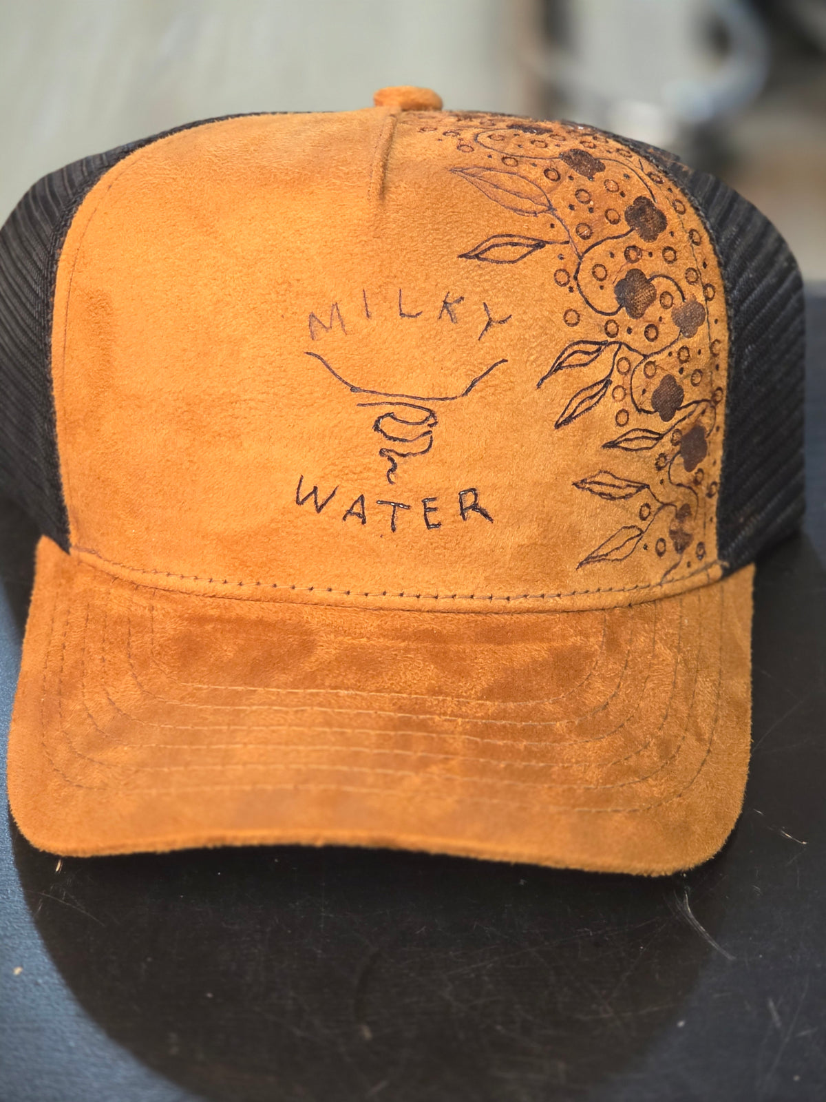 Milky Water Hand Burnt Cap - Bush Flower